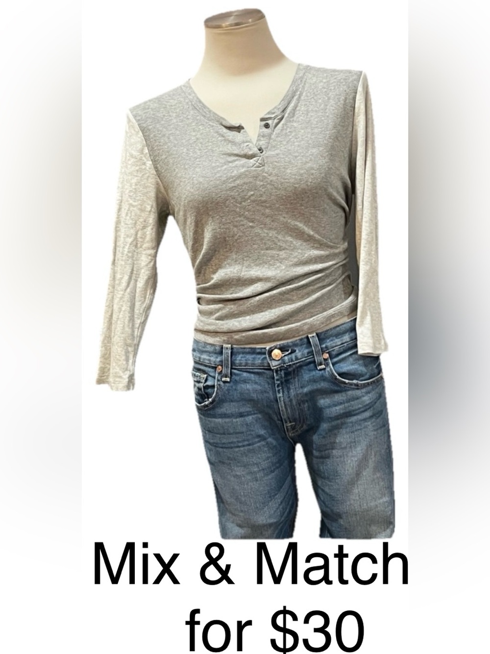 GAP Henley Long Sleeve Top Two-Tone Gray